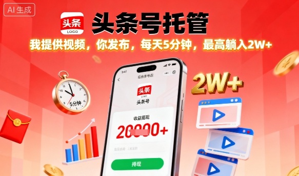 【头条号托管】我提供视频，你发布，每天5分钟，最高躺入2W+【揭秘】-洛柒笔记