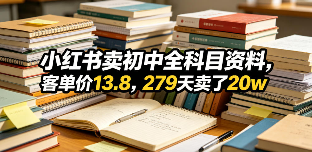 小红书卖初中全科目资料，客单价13.8，279天卖了20w-洛柒笔记