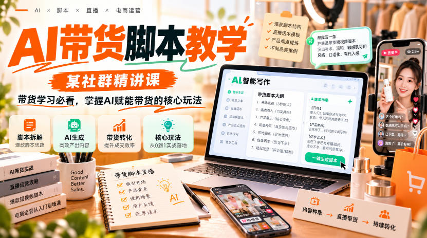 AI带货脚本教学，某社群精讲课，带货学习必看，掌握AI赋能带货的核心玩法-洛柒笔记