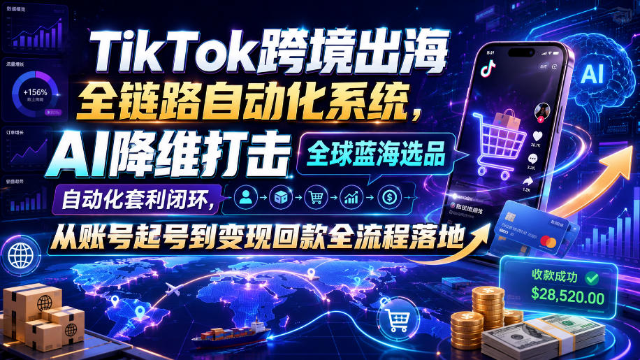TikTok跨境出海全链路自动化系统，AI降维打击全球蓝海选品自动化套利闭环，从账号起号到变现回款全流程落地（2026年7月）-洛柒笔记
