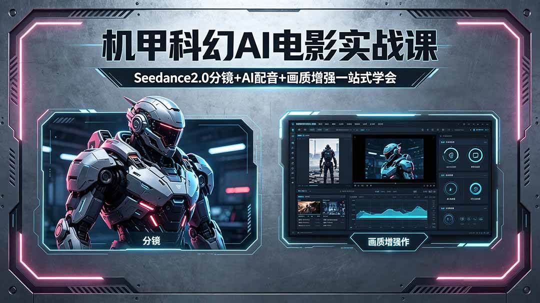 （18298期）机甲科幻 AI 电影实战课，Seedance2.0 分镜 + AI 配音 + 画质增强一站式学会