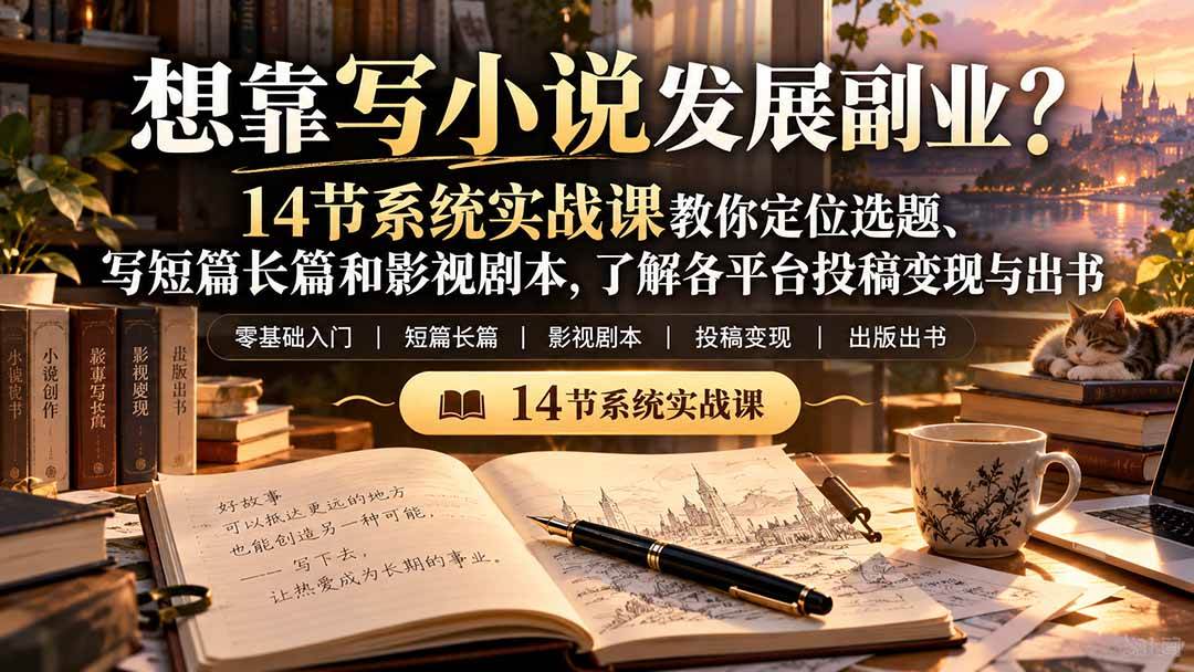 （21031期）【无水印】想靠写小说发展副业？14节系统实战课教你定位选题、写短篇长篇和影视剧本，了解各平台投稿变现与出书-洛柒笔记