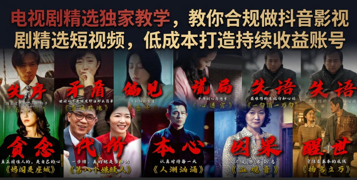 电视剧精选独家教学，教你合规做抖音影视剧精选短视频，低成本打造持续收益账号-洛柒笔记