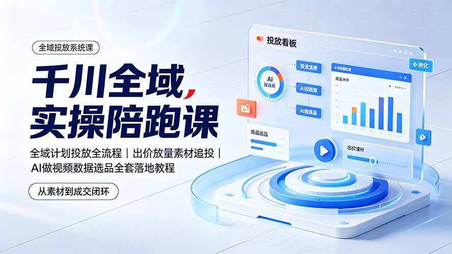（19392期）千川全域实操陪跑课：全域计划投放全流程｜出价放量素材追投｜AI做视频数据选品全套落地教程-洛柒笔记