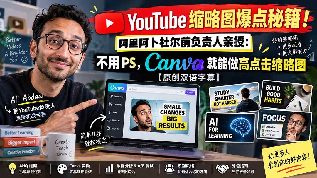 （20474期）YouTube 缩略图爆点秘籍！阿里阿卜杜尔前负责人亲授：不用 PS，Canva 就能做高点击缩略图【原创双语字幕】-洛柒笔记