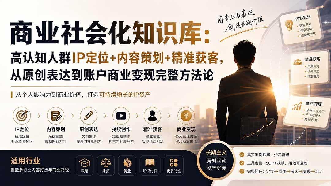 （19733期）商业社会化知识库：高认知人群IP定位+内容策划+精准获客，从原创表达到账户商业变现完整方法论-洛柒笔记