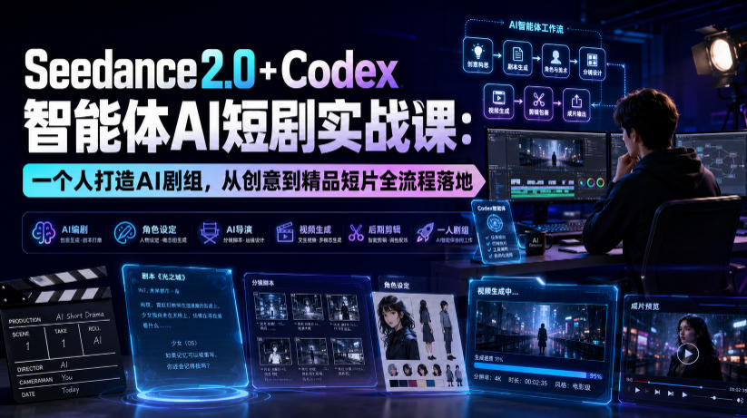 Seedance2.0+Codex智能体AI短剧实战课：一个人打造AI剧组，从创意到精品短片全流程-洛柒笔记
