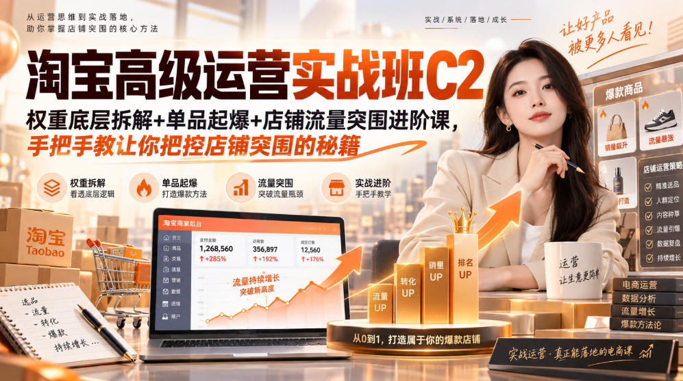 淘宝高级运营实战班C2｜权重底层拆解+单品起爆+店铺流量突围进阶课，手把手教让你把控店铺突围的秘籍-洛柒笔记
