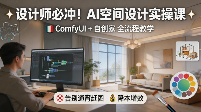 设计师必冲！AI空间设计实操课，ComfyUI+自创家全教学，告别通宵赶图，降本增效-洛柒笔记