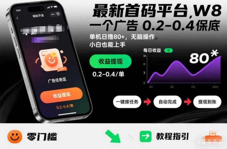 最新首码平台，一个广告 0.2-0.4 保底，单机日撸80+，可矩阵无脑操作，小白也能上手-洛柒笔记