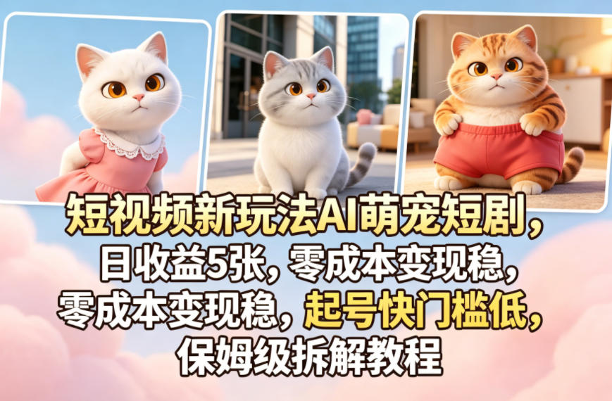 短视频新玩法AI萌宠短剧，日收益5张，零成本变现稳，起号快门槛低，保姆级拆解教程-洛柒笔记