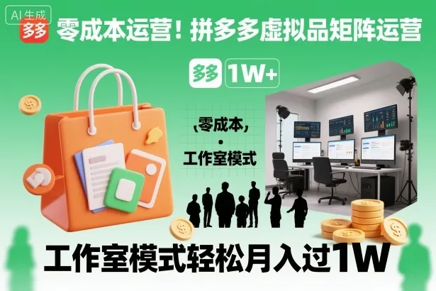 零成本运营！拼多多虚拟品矩阵运营，工作室模式轻松月入过1W-洛柒笔记