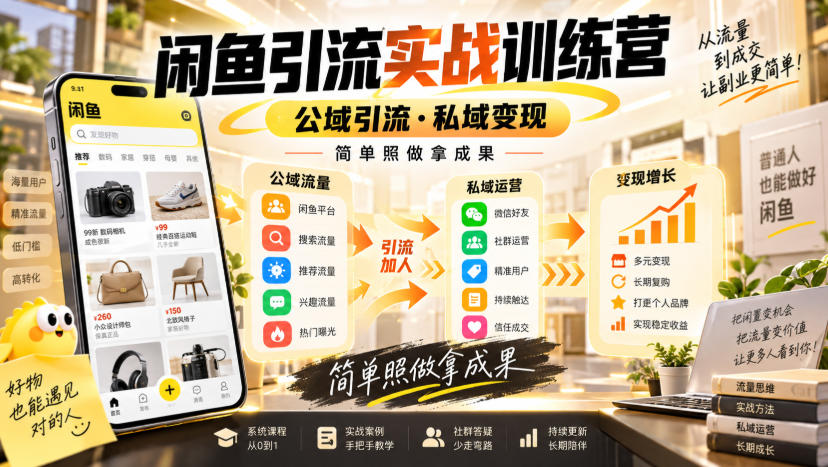 闲鱼引流实战训练营，公域引流·私域变现，简单照做拿成果-洛柒笔记