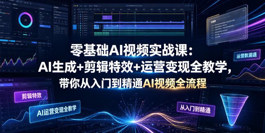 零基础AI视频实战课：AI生成+剪辑特效+运营变现全教学，带你从入门到精通AI视频全流程-洛柒笔记