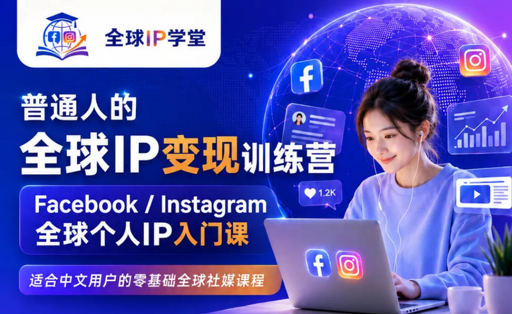普通人的全球IP变现训练营，Facebook/Instagram全球个人IP入门课，零基础全球社媒课程-洛柒笔记