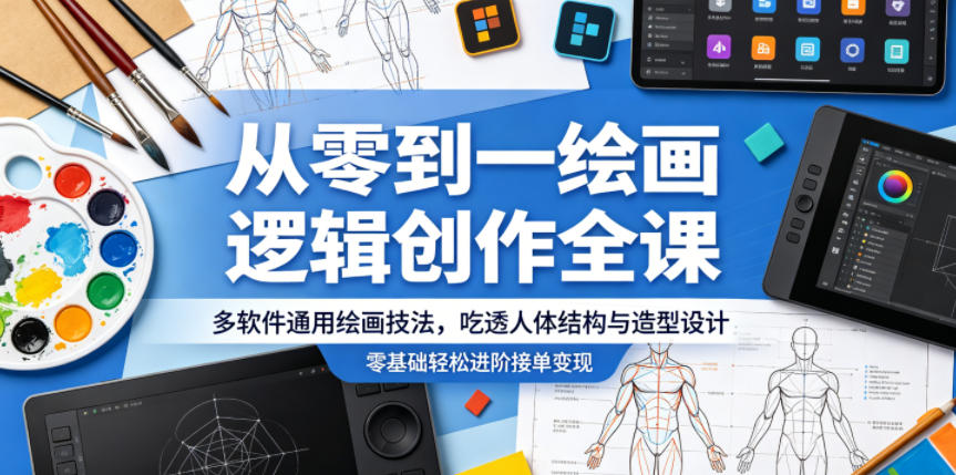 从零到一绘画逻辑创作全课，多软件通用绘画技法，吃透人体结构与造型设计，零基础轻松进阶接单变现-洛柒笔记