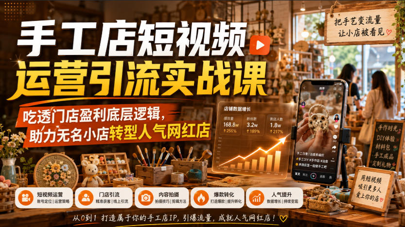 手工店短视频运营引流实战课，吃透门店盈利底层逻辑，助力无名小店转型人气网红店-洛柒笔记