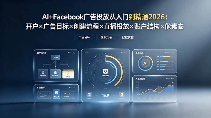 （19465期）AI+Facebook广告投放从入门到精通2026：开户×广告目标×创建流程×直播投放×账户结构×像素安装×AI赋能-洛柒笔记