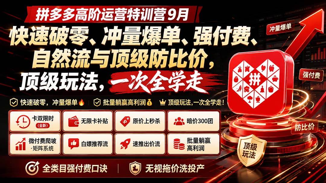 （20155期）拼多多高阶运营特训营9月：快速破零、冲量爆单、强付费、自然流与顶级防比价， 顶级玩法，一次全学走-洛柒笔记