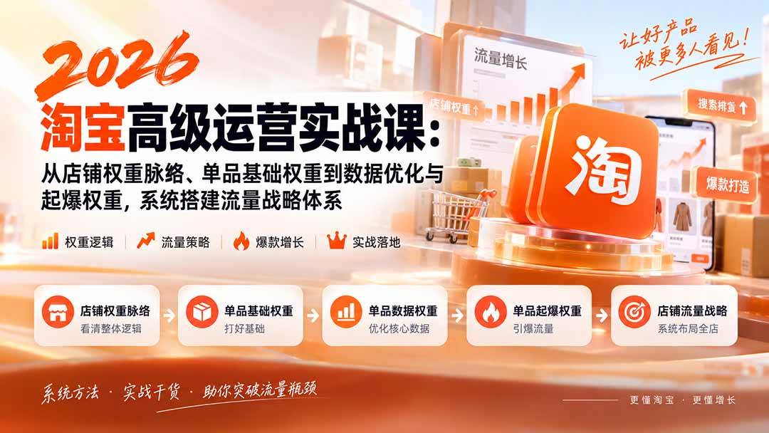 （20409期）2026淘宝高级运营实战课：从店铺权重脉络、单品基础权重到数据优化与起爆权重，系统搭建流量战略体系-洛柒笔记