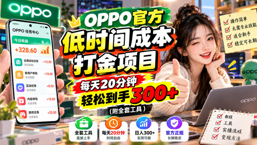 OPPO官方低时间成本打金项目，每天20分钟，轻松到手300+（附全套工具）【揭秘】-洛柒笔记