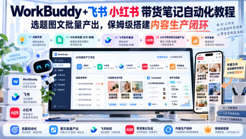 WorkBuddy+飞书小红书带货笔记自动化教程，选题图文批量产出，保姆级搭建内容生产闭环【文档】-洛柒笔记