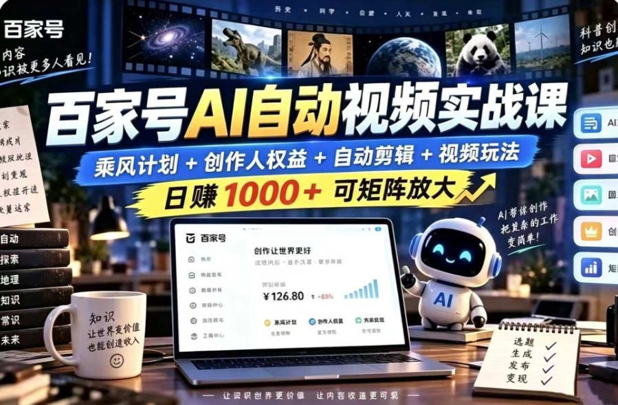 百家号自动矩阵玩法，长期可以做的项目，日入1k+，真正的睡后收入-洛柒笔记