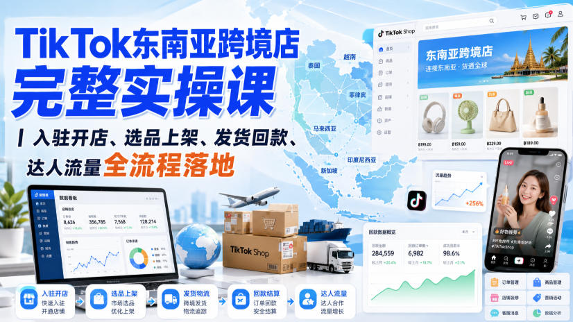 TikTok东南亚跨境店完整实操课｜入驻开店、选品上架、发货回款、达人流量全流程落地-洛柒笔记