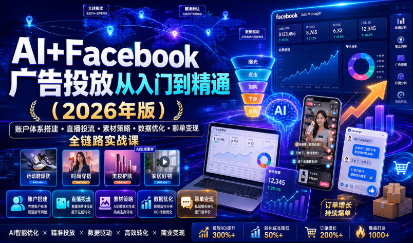 AI+Facebook广告投放从入门到精通（2026年版）｜账户体系搭建・直播投流・素材策略・数据优化・聊单变现全链路实战课-洛柒笔记
