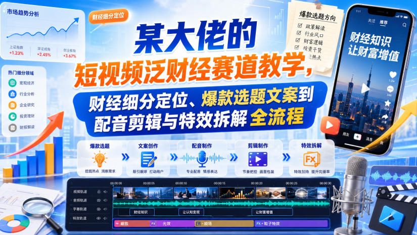 某大佬的短视频泛财经赛道教学，财经细分定位、爆款选题文案到配音剪辑与特效拆解全流程-洛柒笔记