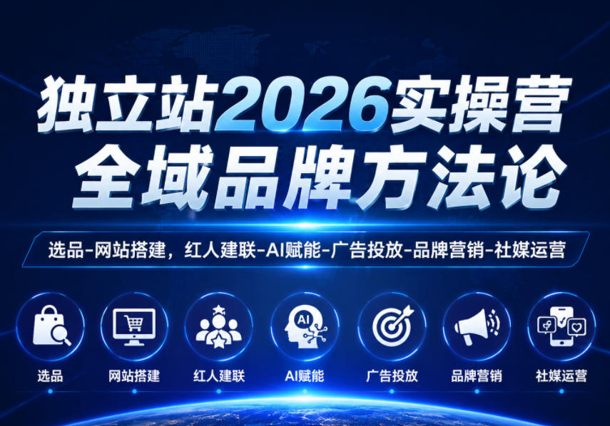 独立站2026实操营，全域品牌方法论，选品-网站搭建，红人建联-AI赋能-广告投放-品牌营销-社煤运营-洛柒笔记