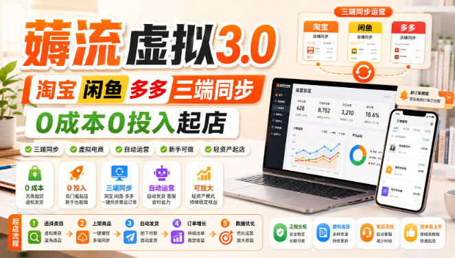 绅白不白·薅流虚拟3.0丨淘宝闲鱼多多三端同步丨0成本0投入起店（更新）-洛柒笔记