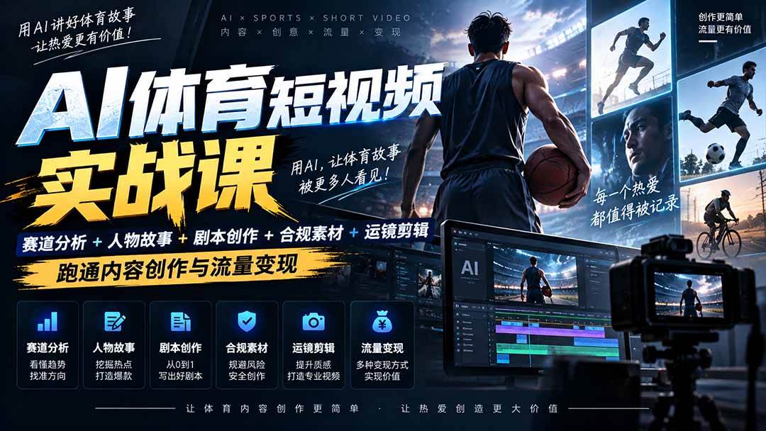 （20515期）AI体育短视频赛道顶级玩法｜赛道分析+人物故事+剧本创作+版权处理+运镜剪辑，跑通流量变现-日赚1K+-洛柒笔记
