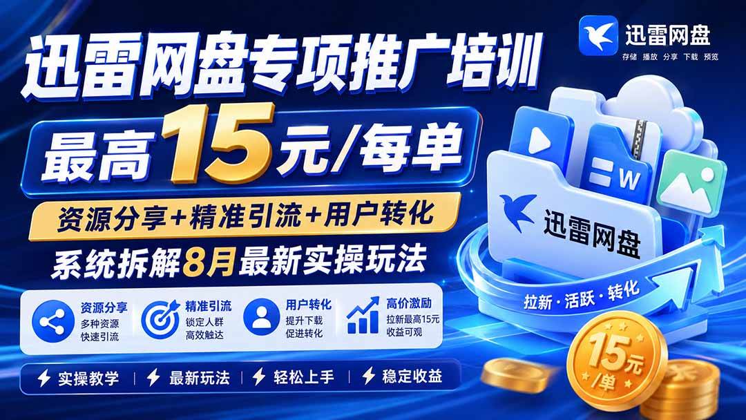 （20228期）迅雷网盘专项推广培训-更新09月——最高15元/每单，资源分享+精准引流+用户转化，系统拆解最新实操玩法-洛柒笔记