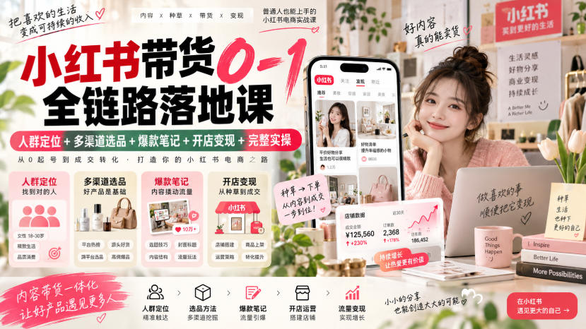 小红书带货0-1全链路落地课｜人群定位+多渠道选品+爆款笔记+开店变现完整实操-洛柒笔记