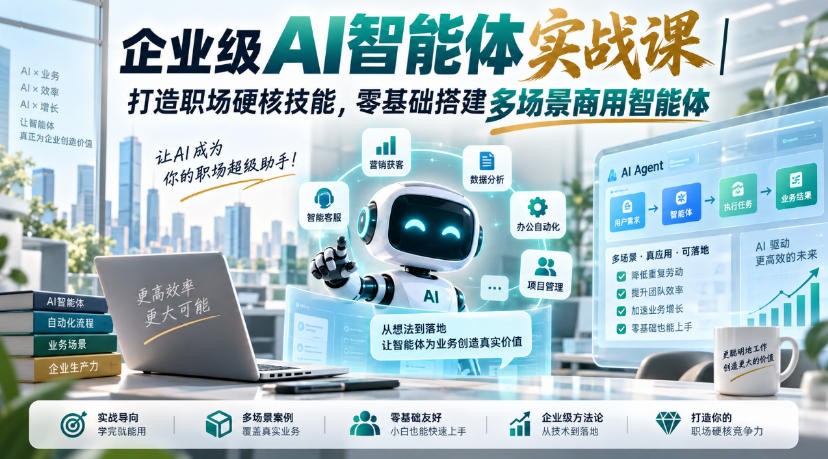 企业级AI智能体实战课｜打造职场硬核技能，零基础搭建多场景商用智能体-洛柒笔记