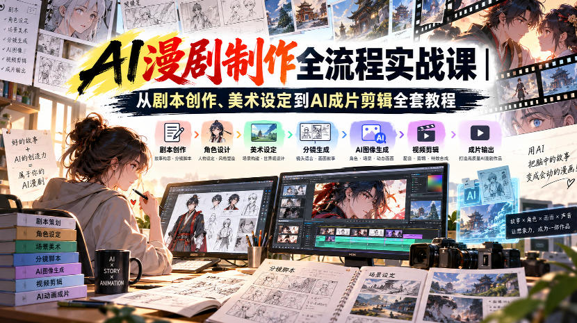 AI漫剧制作全流程实战课｜从剧本创作、美术设定到AI成片剪辑全套教程-洛柒笔记