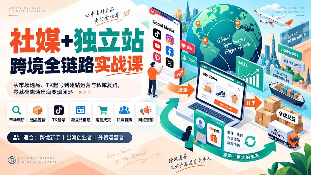 （20361期）社媒+独立站跨境全链路实战课：从市场选品、TK起号到建站运营与私域复购，零基础跑通出海变现闭环-洛柒笔记