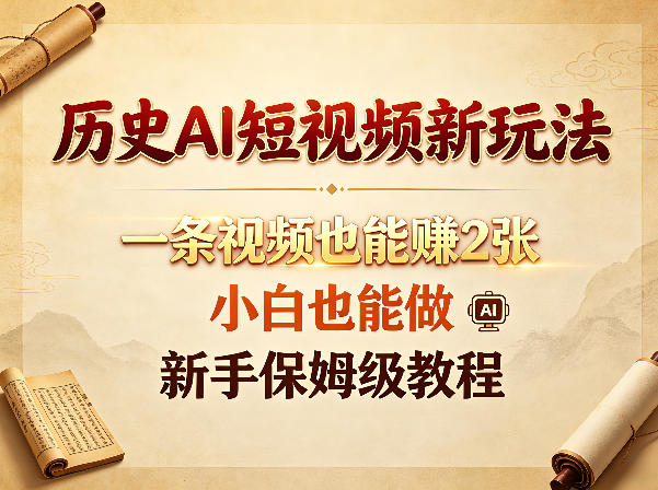 历史AI短视频新玩法，一条视频也能賺2张，小白也能做，新手保姆级教程-洛柒笔记