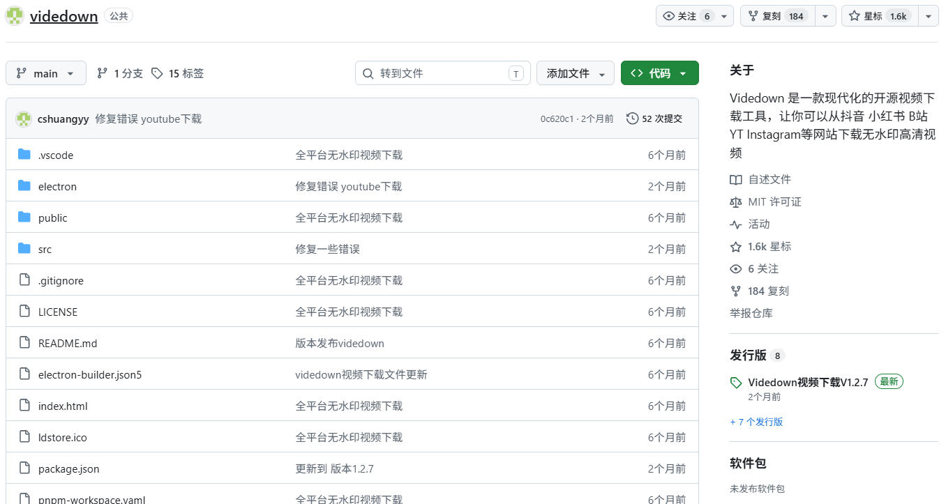 GitHub上1.6k stars开源下载器，界面清爽免费用，小红书某音B站youtube视频一键保存Videdown-洛柒笔记