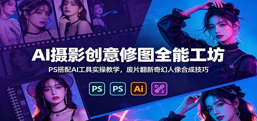 AI摄影创意修图全能工坊：PS搭配AI工具实操教学，废片翻新奇幻人像合成技巧-洛柒笔记