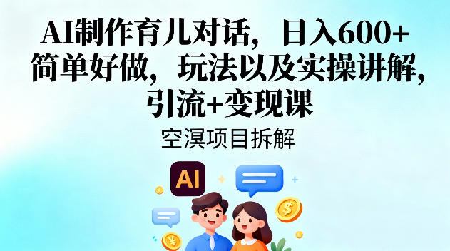 AI制作育儿对话，日入6张+，简单好做，玩法以及实操讲解，引流+变现课-洛柒笔记
