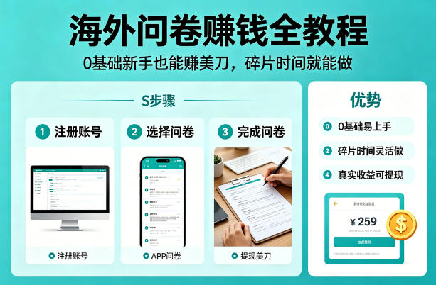 海外问卷賺钱全教程，0基础新手也能賺美刀，碎片时间就能做-洛柒笔记