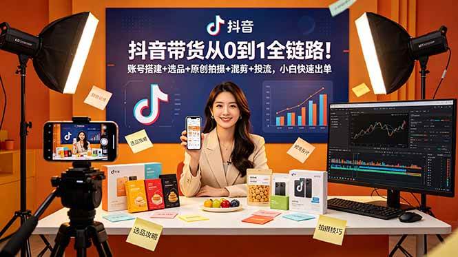 （18963期）抖音带货从0到1全链路！账号搭建+选品+原创拍摄+混剪+投流，小白快速出单-洛柒笔记