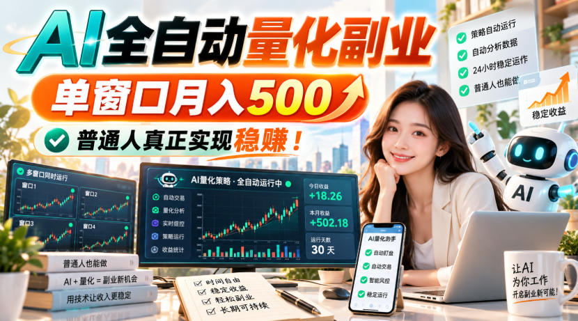 AI全自动量化副业，单窗口月入500，普通人真正实现稳賺！【揭秘】-洛柒笔记