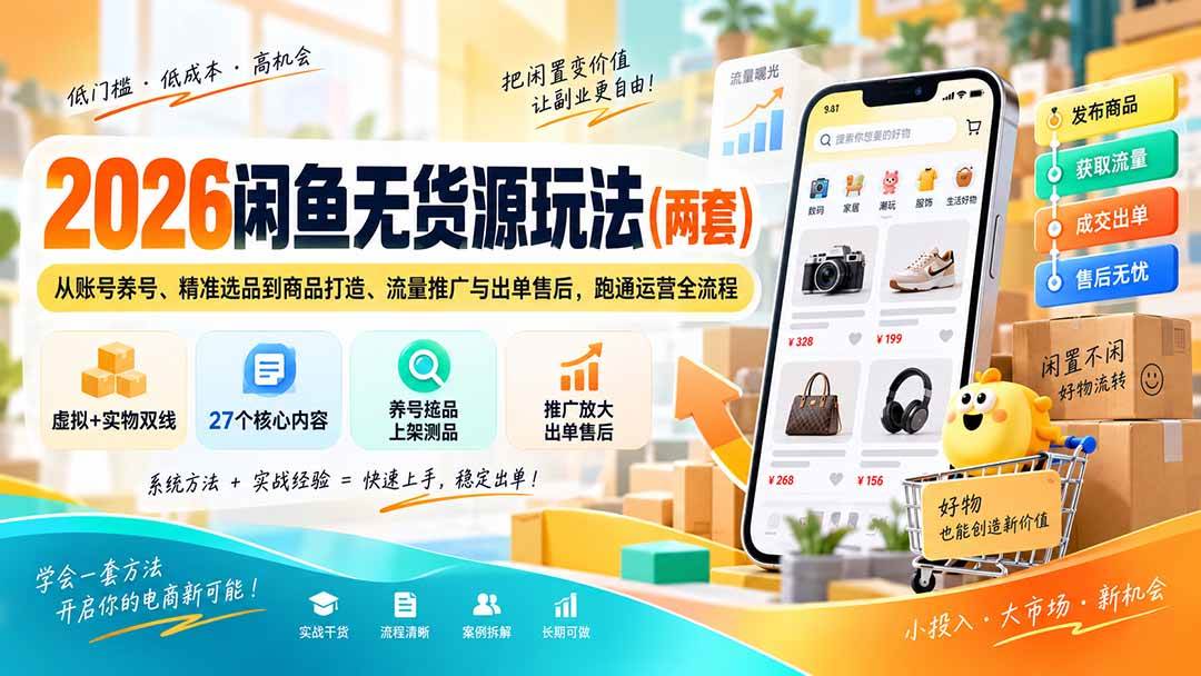 （20426期）2026闲鱼无货源玩法（两套）：从账号养号、精准选品到商品打造、流量推广与出单售后，跑通运营全流程-洛柒笔记