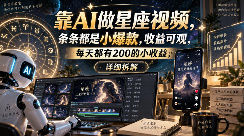 靠AI做星座视频，条条都是小爆款，收益可观，每天都有200的小收益，详细拆解-洛柒笔记