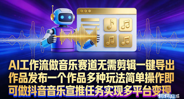 AI工作流做音乐赛道，无需剪辑，一键导出作品发布，一个作品多种玩法，简单操作即可做抖音音乐宣推任务-洛柒笔记