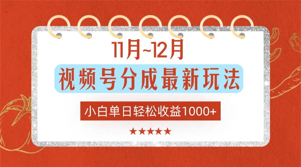 11月~12月视频号分成最新玩法，小白单日轻松收益1000+！-洛柒笔记