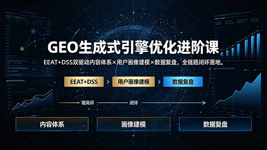 GEO生成式引擎优化进阶课：EEAT+DSS双驱动内容体系×用户画像建模×数据复盘，全链路闭环落地-洛柒笔记
